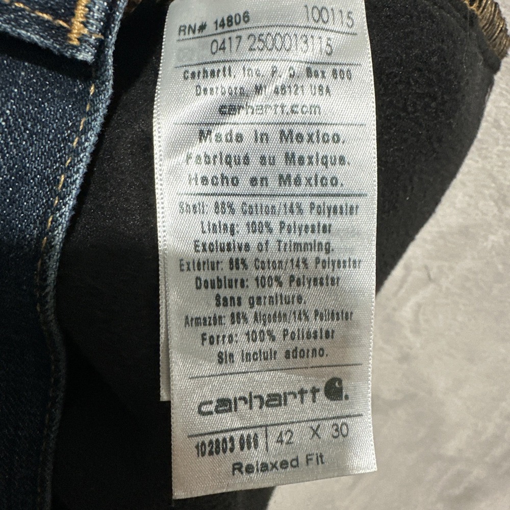 Carhartt Relaxed Fit Men's 42 Blue Jeans Fleece Lined Denim Medium Wash‎ Pockets - Picture 4 of 7